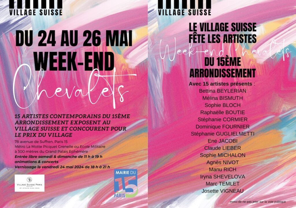 Affiche Week-end Chevalets 2024, au Village Suisse, Galerie Art K Typ, Paris 15eme, artiste peintre, Sophie Michalon